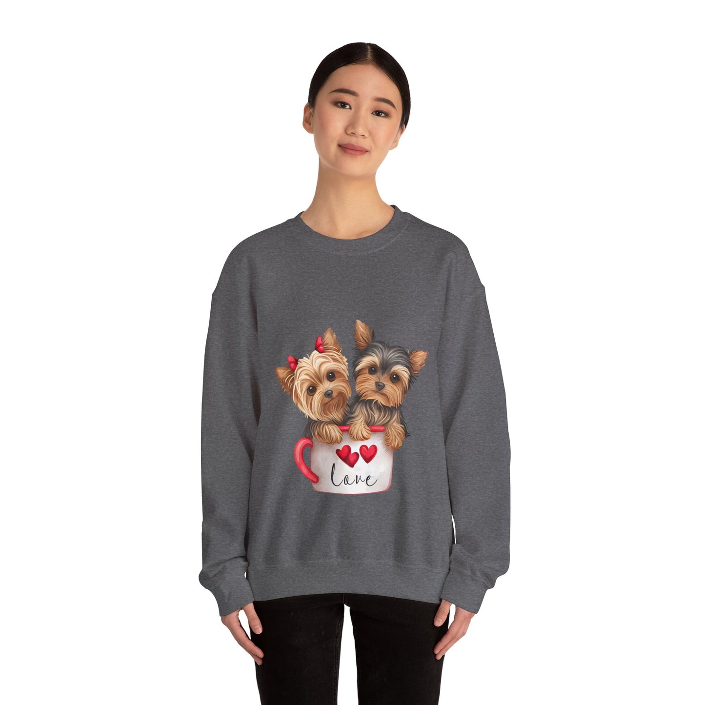 Yorkie Duo Valentines Unisex Heavy Blend™ Crewneck Sweatshirt