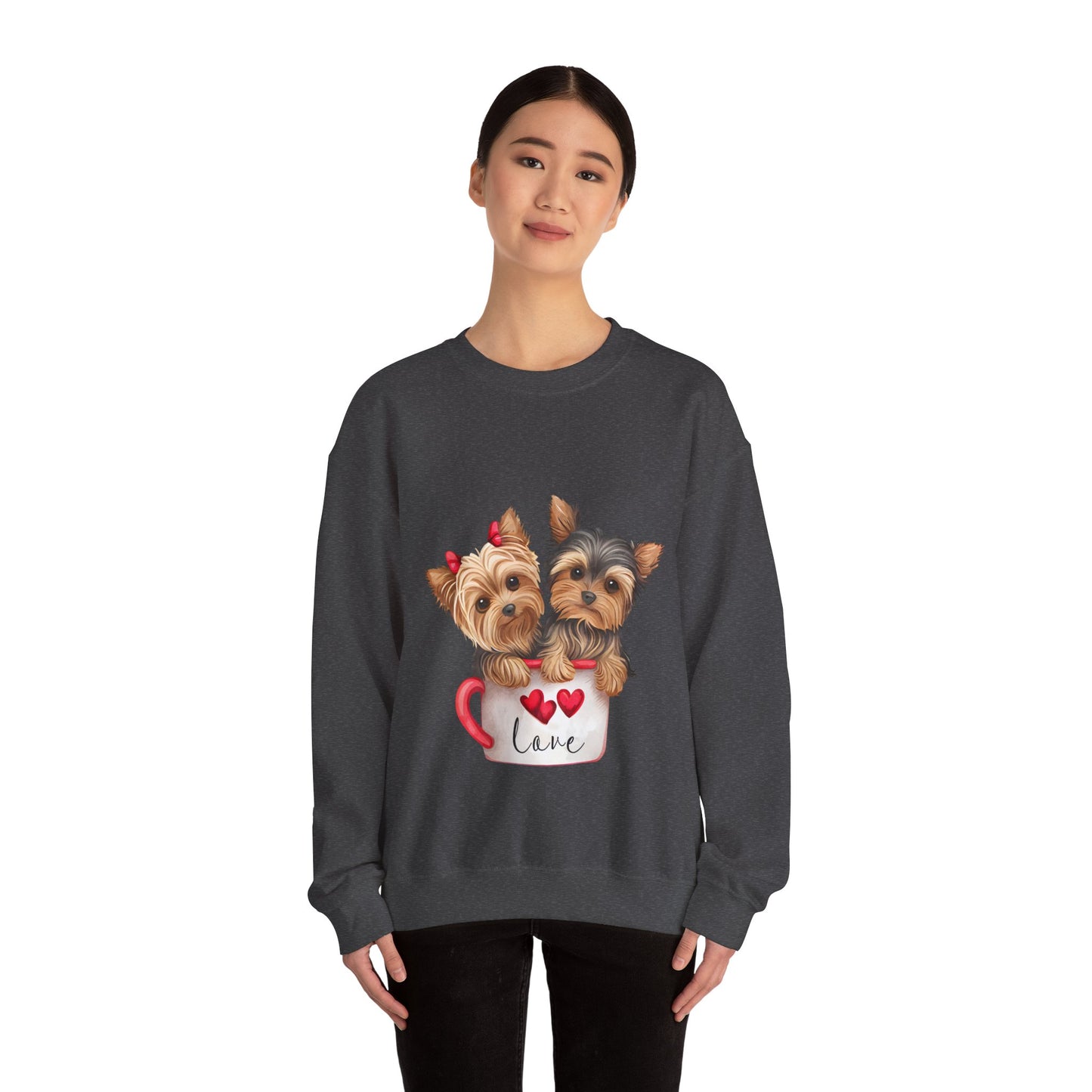 Yorkie Duo Valentines Unisex Heavy Blend™ Crewneck Sweatshirt