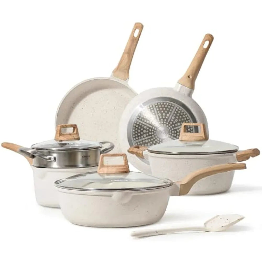 CAROTE Nonstick White Granite Pots and Pans Set