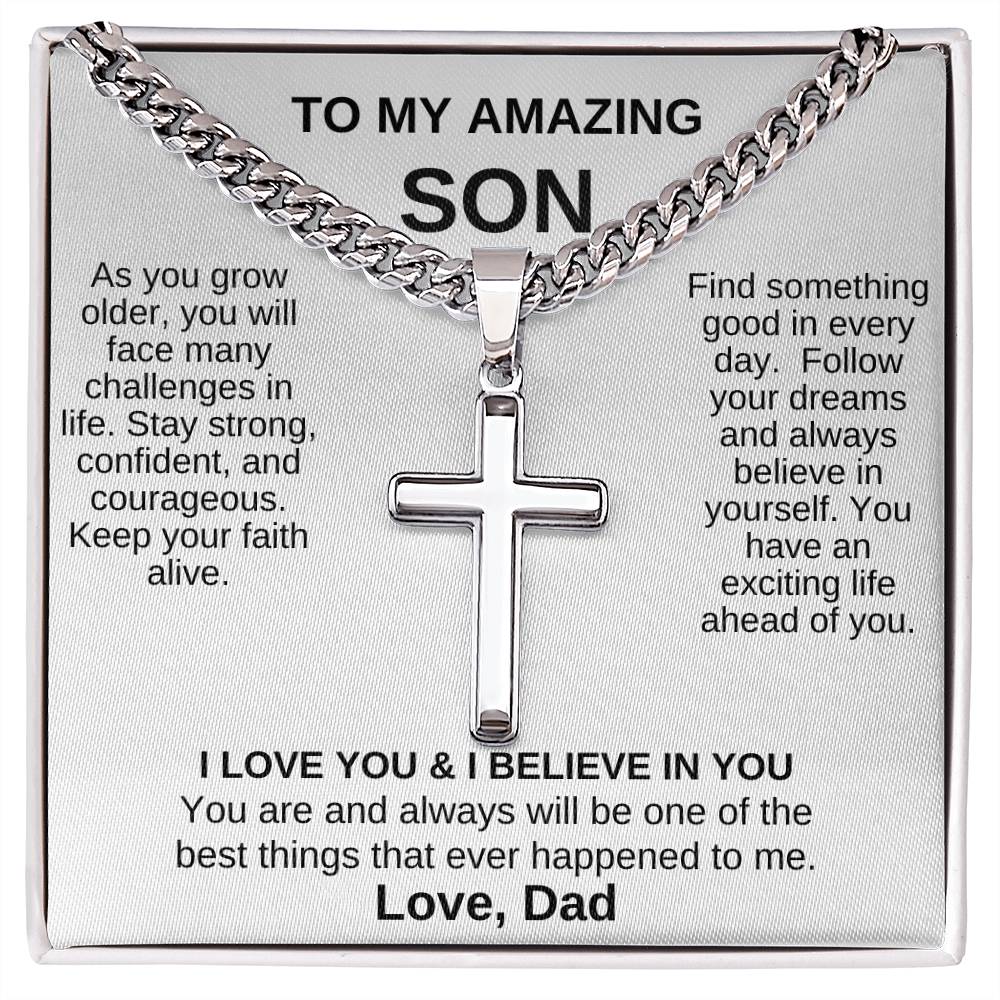 Gift for Son from Dad / Personalized Steel Cross Necklace