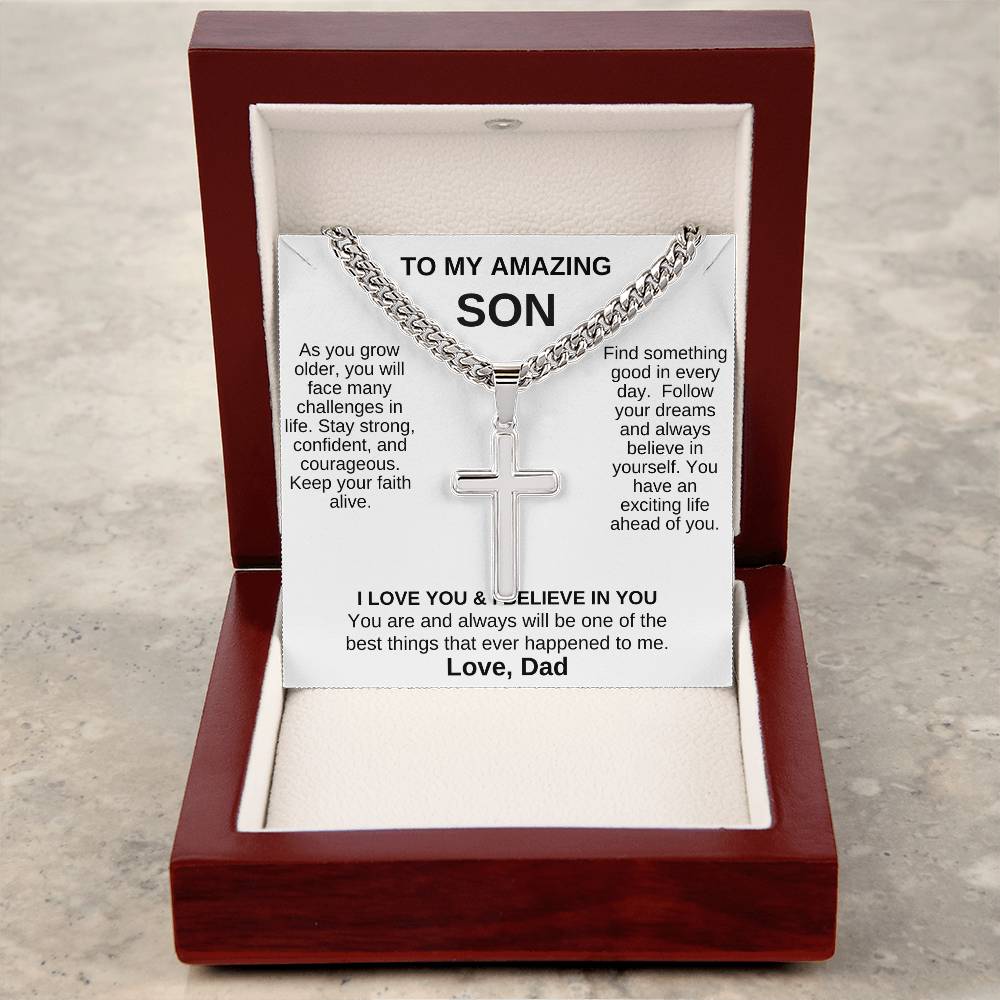 Gift for Son from Dad / Personalized Steel Cross Necklace