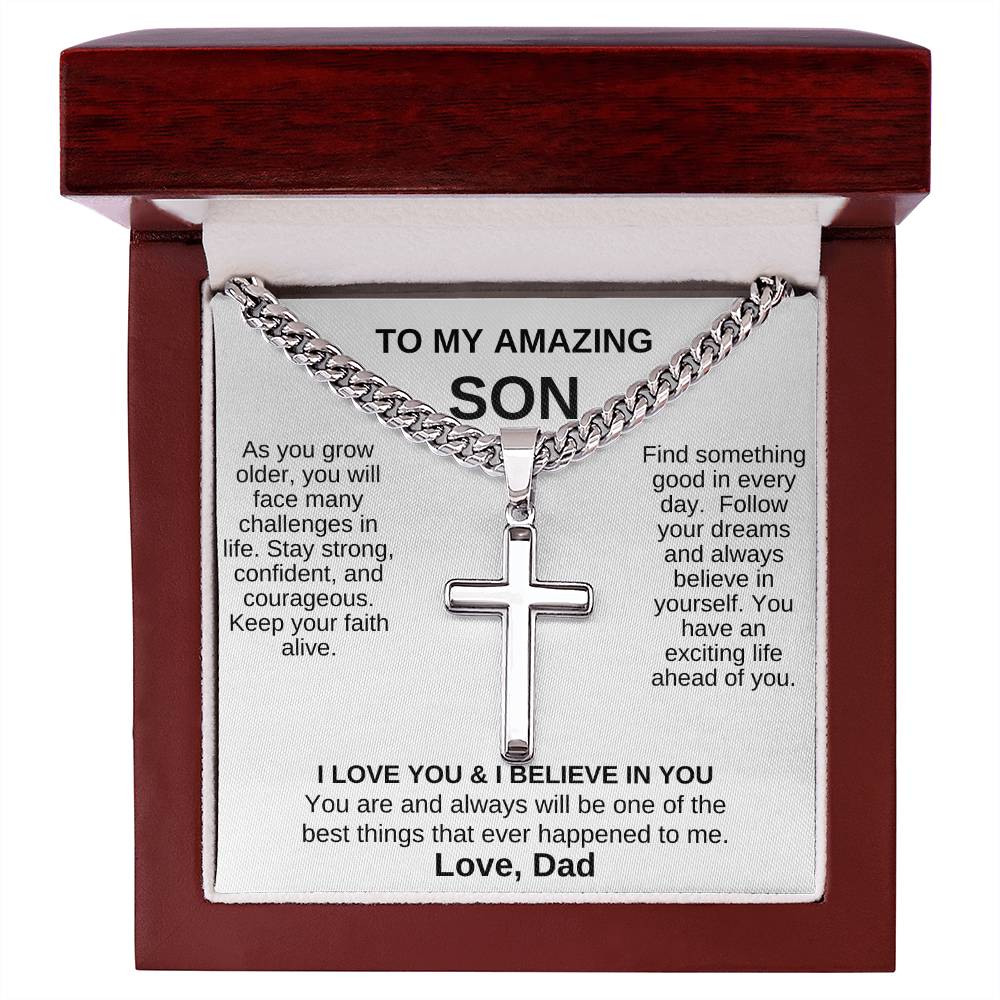 Gift for Son from Dad / Personalized Steel Cross Necklace