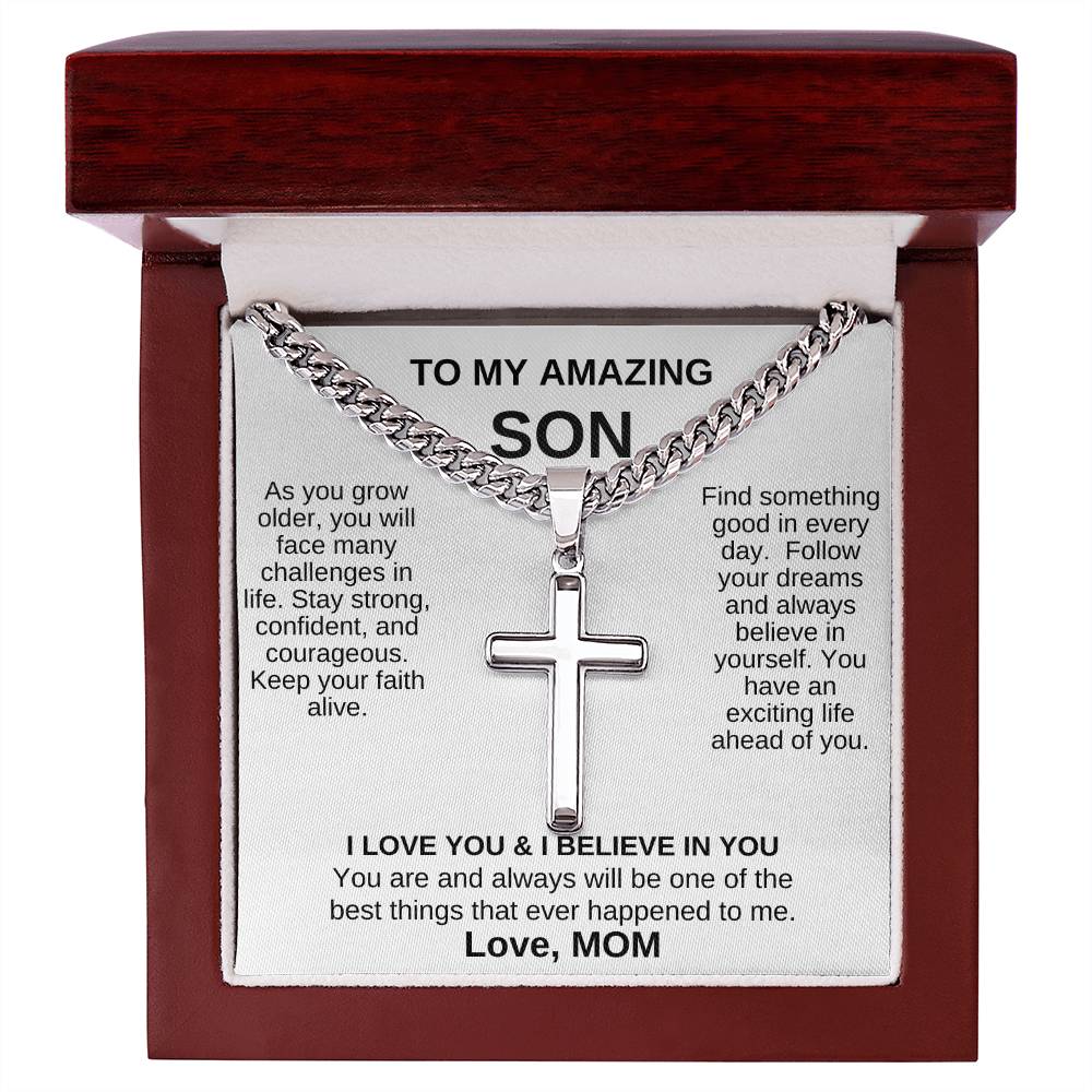 Gift for Son From Mom / Personalized Steel Cross Necklace